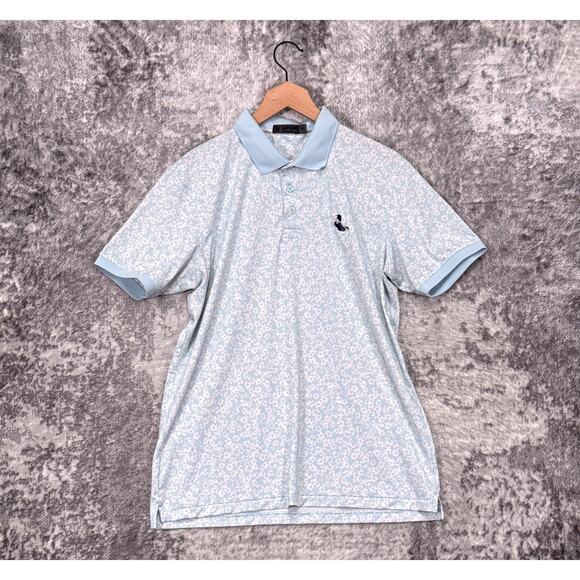 G/FORE Polo Shirt Medium Mens Light Blue Floral Performance Golf - Picture 1 of 7